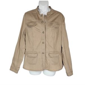 Lafayette 148 New York Tan Utility Mock Neck Snap Button Front Jacket Size 8